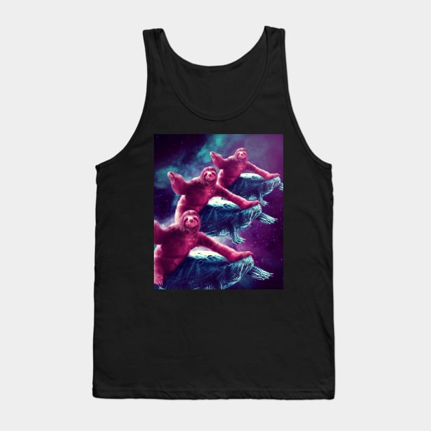 Crazy Funny Space Sloth Riding On Turtle Tank Top by Random Galaxy